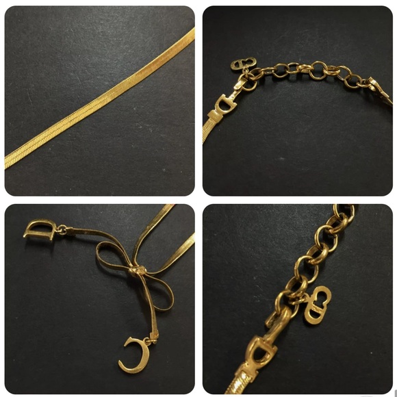 💝 Auth Christian Dior CD Logo Ribbon Gold Tone Pendant 💝 - Picture 3 of 3